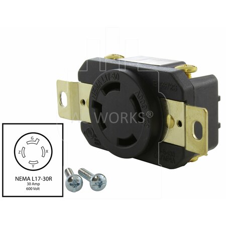 Ac Works 30A, 600V, NEMA L17-30R Flush Mount Locking Industrial Grade Receptacle FML1730R